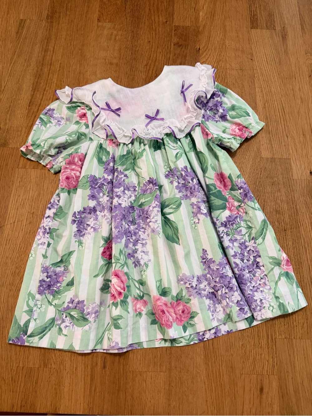 Vintage Little Precious 24 MONTHS Green Floral Dress USA Made